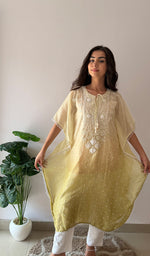 Load image into Gallery viewer, Pragya Women's Lucknowi Handcrafted Mul chanderi Chikankari Kaftan - HONC03615793