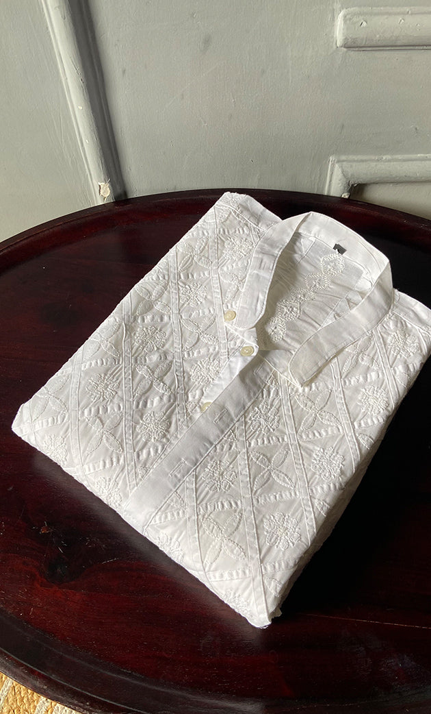 Men's Lucknowi Handcrafted Cotton Chikankari Kurta - HONC0283972