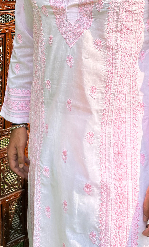 Men's Lucknowi Handcrafted Cotton Chikankari Kurta - HONC0303102