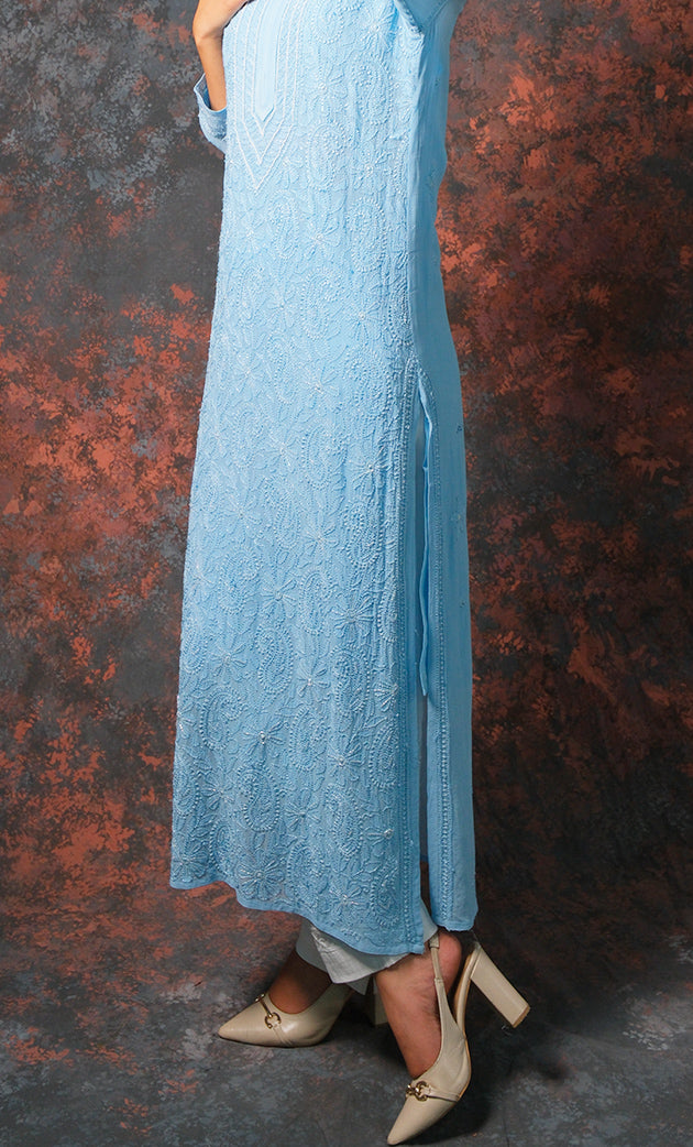 Fareeha Women's Lakhnavi Handcrafted Viscose Georgette Chikankari Kurti - HONC0318837