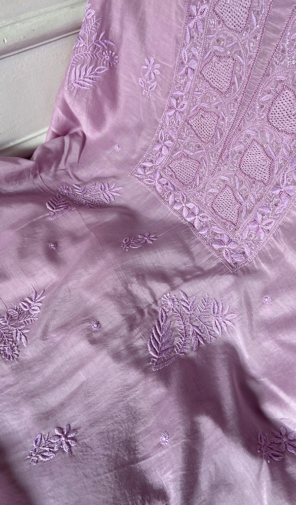 Women's Lakhnavi Handcrafted Muslin Unstitched Chikankari Full Suit - HONC0344378