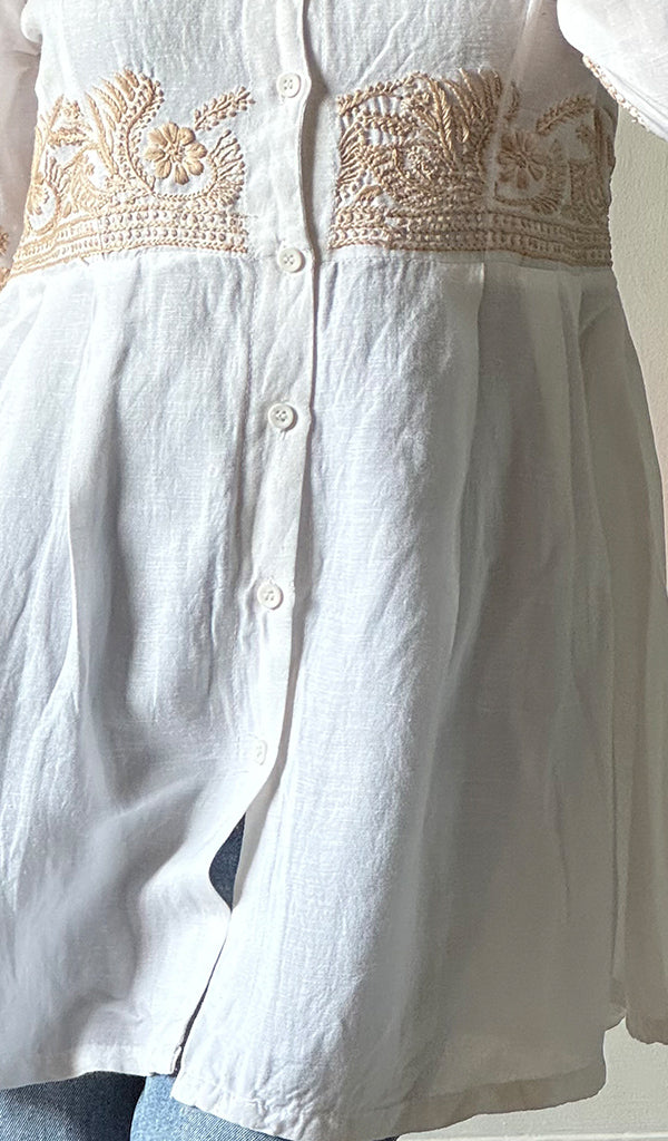 Mahika Women's Lucknowi Handcrafted Slub Cotton Chikankari Shirt - HONC0344238