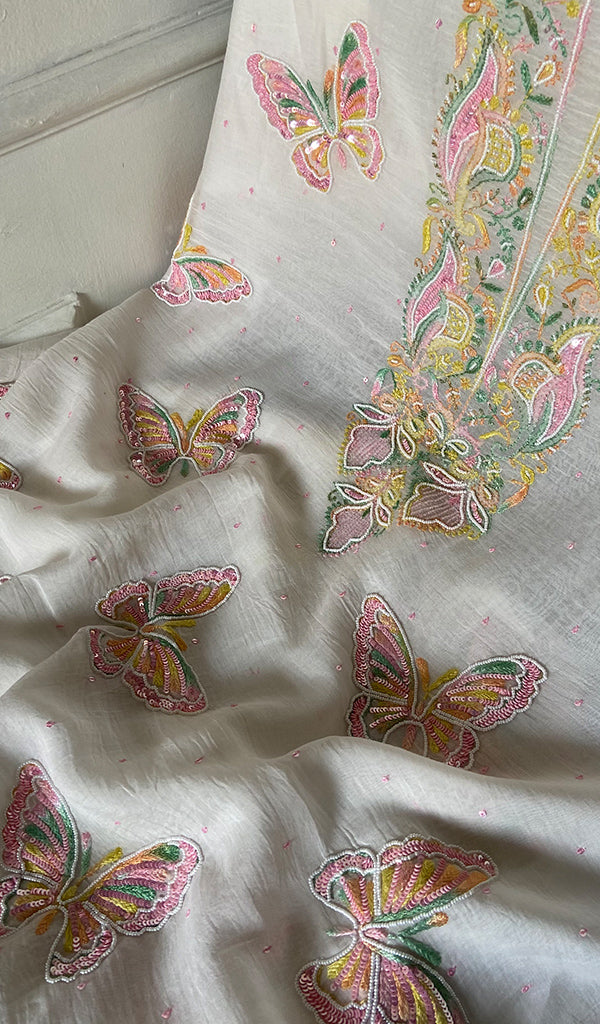 Titlee Women's Lakhnavi Handcrafted Mul Chanderi Unstitched Kurta And Dupatta Set - HONC0484661