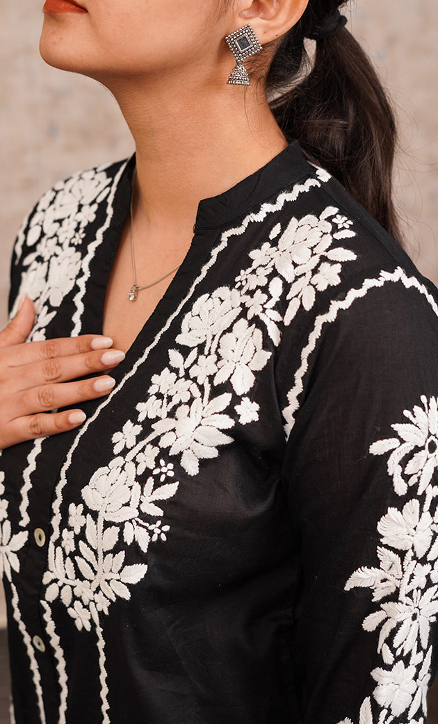 khayal Women's Lakhnavi Handcrafted Cotton Chikankari Kurti And Plazzo Set - HONC0323997