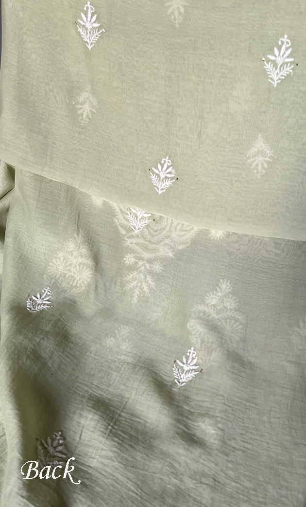 Women's Lakhnavi Handcrafted Mul Chanderi Unstitched Kurta And Dupatta Set - HONC0284727