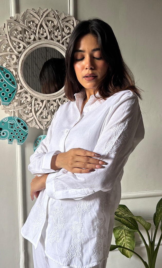 Women's Lakhnavi Handcrafted Linen Cotton Chikankari Top - HONC0293098