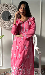 Load image into Gallery viewer, Women's Lucknowi Handcrafted Cotton Chikankari Kurti - HONC0330694