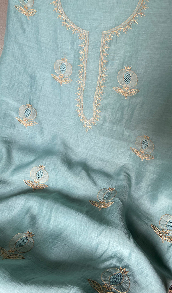 Women's Lakhnavi Handcrafted Chanderi Silk Unstitched Chikankari Full Suit - HONC0345273