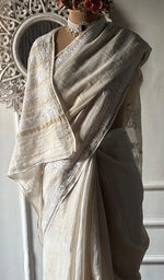 Load image into Gallery viewer, Women's Lakhnavi Handcrafted Tissue Chanderi Chikankari Saree - HONC0350401
