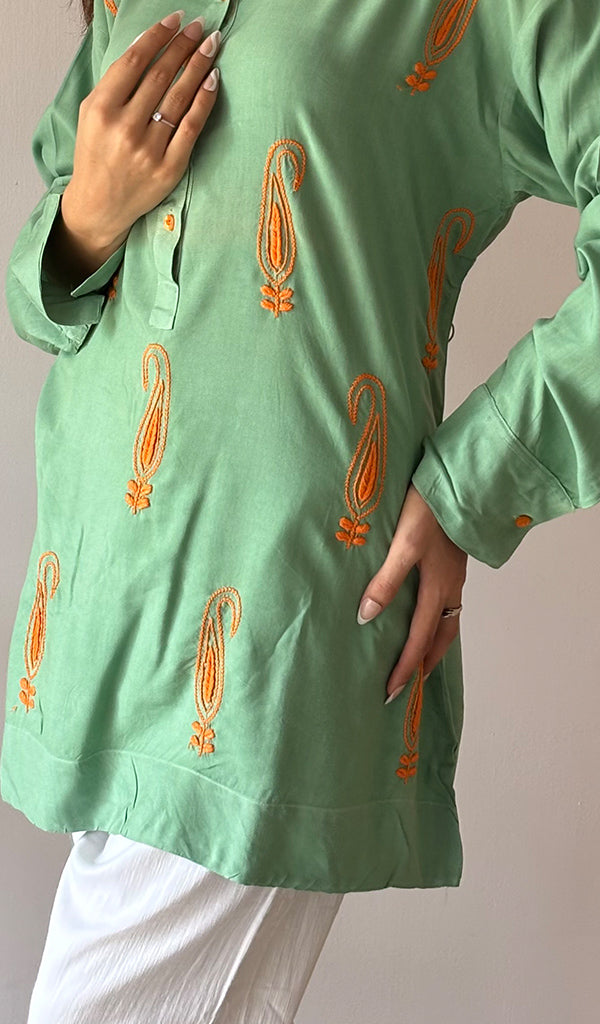 Aamna Women's Lakhnavi Handcrafted Cotton Chikankari Top - HONC0325780