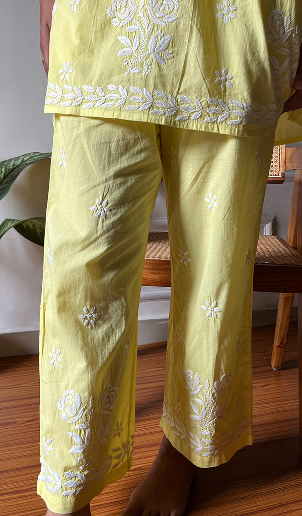 Women's Lakhnavi Handcrafted Cotton Chikankari Kurta And Palazzo Set - HONC0290429