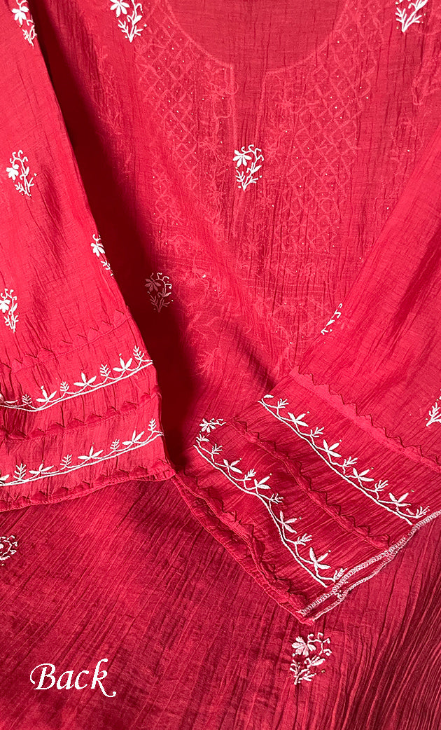 Women's Lakhnavi Handcrafted Semi- stitched Mul Chanderi Kurta And Dupatta Set - HONC0282410