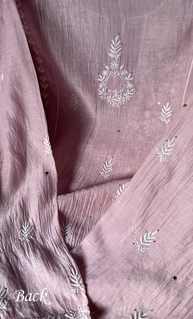 Women's Lakhnavi Handcrafted Mul Chanderi Semi - Stitched Anarkali And Dupatta Set - HONC0284741