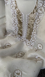 Load image into Gallery viewer, Women's Lakhnavi Handcrafted Pure Organza Chikankari Unstitched Kurta And Dupatta Set- HONC0359794