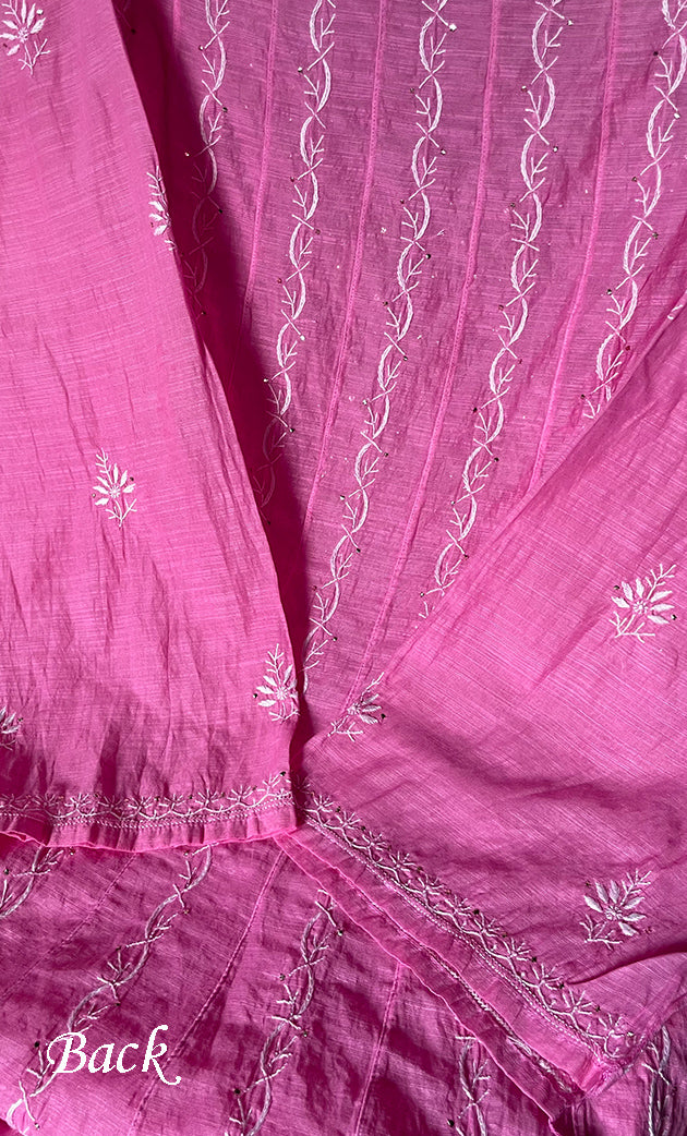 Women's Lakhnavi Handcrafted Chanderi Silk Semi - Stitched Anarkali And Dupatta Set - HONC0273158