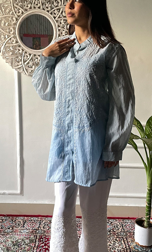 Eshita Women's Lakhnavi Handcrafted Mul Chanderi Chikankari Top - HONC0312904