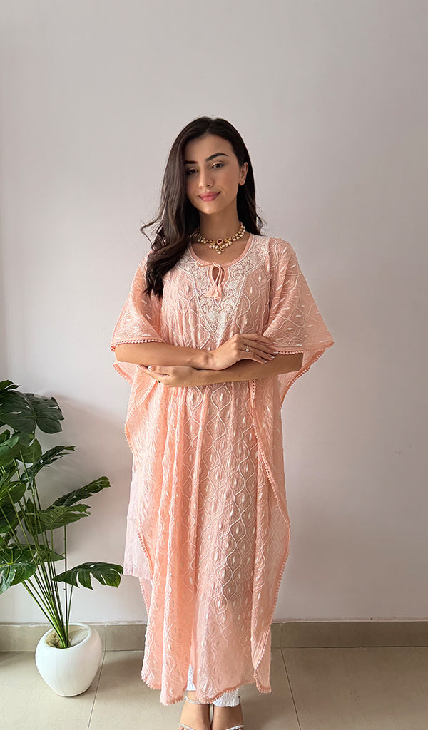 Women's Lucknowi Handcrafted Mul chanderi Chikankari Kaftan - HONC0361360