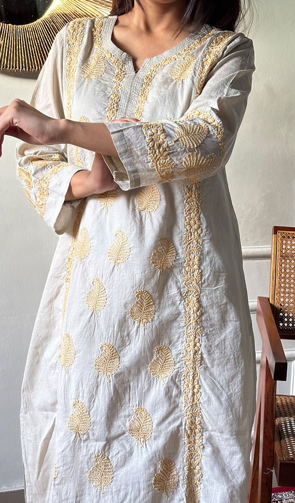 Pakeezah Women's Lucknowi Handcrafted Cotton Chikankari Kurti - HONC0171271