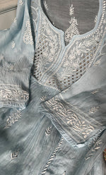 将图像加载到图库查看器中， Women's Lakhnavi Handcrafted Mul Chanderi Semi - stitched Chikankari Full Suit Material - HONC0333495