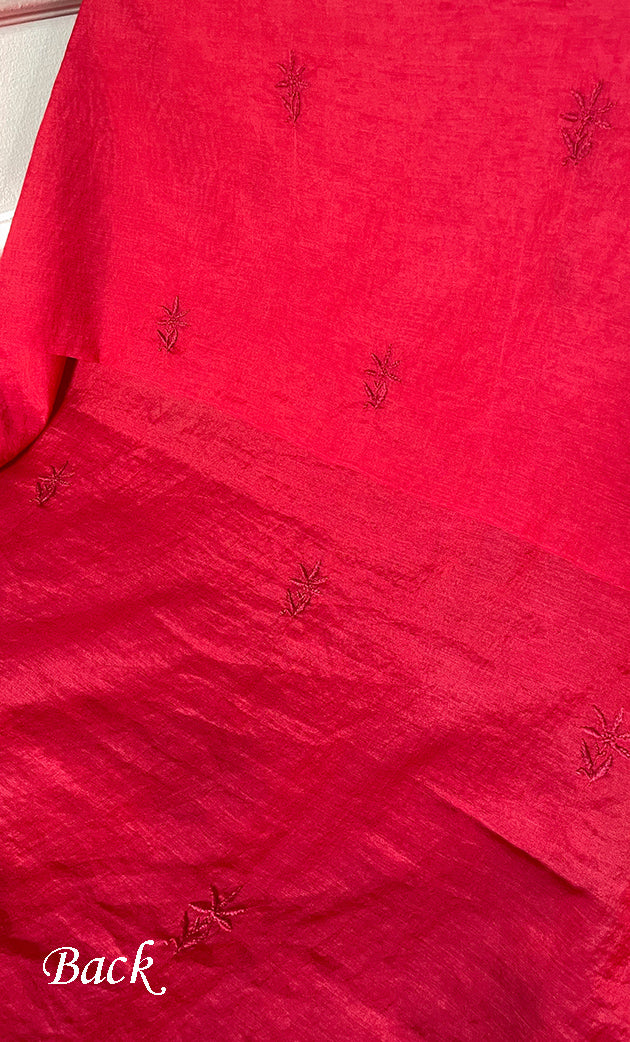 Women's Lakhnavi Handcrafted Mul Chanderi Unstitched Chikankari Full Suit Material - HONC0319530