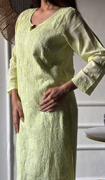 Load image into Gallery viewer, Women's Lakhnavi Handcrafted Cotton Chikankari Kurti - HONC0346295
