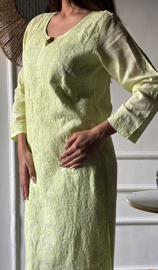 Women's Lakhnavi Handcrafted Cotton Chikankari Kurti - HONC0346295