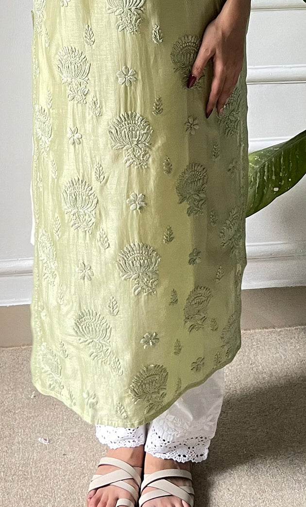 Sufi Women's Lucknowi Handcrafted Chanderi Silk Chikankari Kurti - HONC0141536