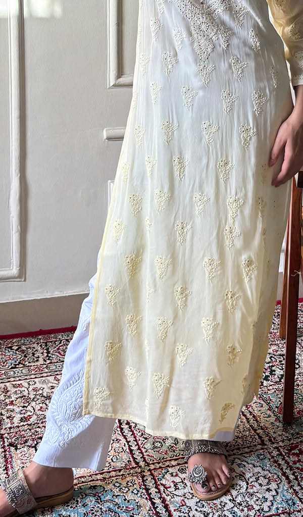 Yusra Women's Lakhnavi Handcrafted Viscose Georgette Chikankari Kurti - HONC091901
