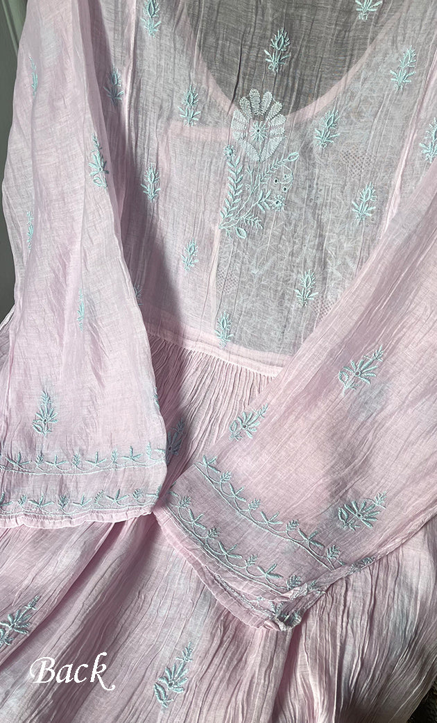Women's Lakhnavi Handcrafted Mul Chanderi Semi - Stitched Angrakha And Dupatta Set - HONC0310806