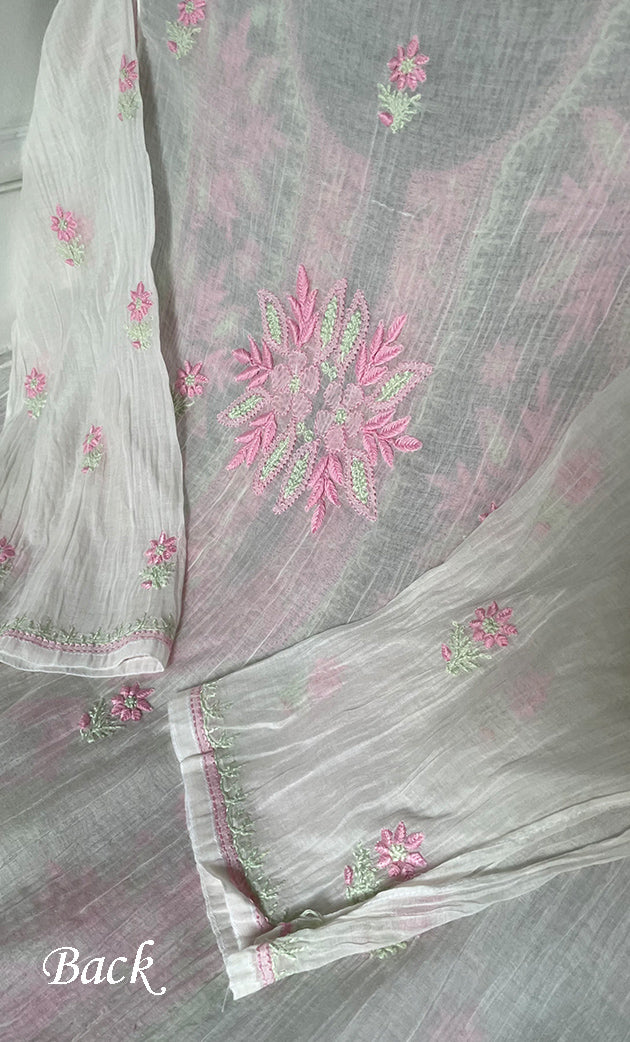 Women's Lakhnavi Handcrafted Mul Chanderi Semi - Stitched Kurta And Dupatta Set - HONC0314873