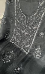 将图像加载到图库查看器中， Women's Lakhnavi Handcrafted Pure Organza Chikankari Unstitched Kurta And Dupatta Set- HONC0311247