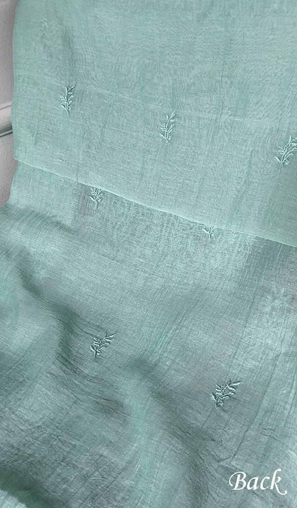 Women's Lakhnavi Handcrafted Mul Chanderi Unstitched Chikankari Full Suit Material - HONC0345043