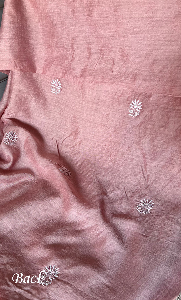 Women's Lakhnavi Handcrafted Munga Silk Unstitched Chikankari Kurta And Dupatta Set- HONC0267021