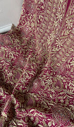 将图像加载到图库查看器中， Women's Lakhnavi Handcrafted Pure Silk Georgette Chikankari Unstitched Kurta And Dupatta Set - HONC0329374