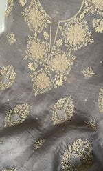 Load image into Gallery viewer, Women&#39;s Lakhnavi Handcrafted Pure Organza Chikankari Unstitched Kurta And Dupatta Set- HONC0318665
