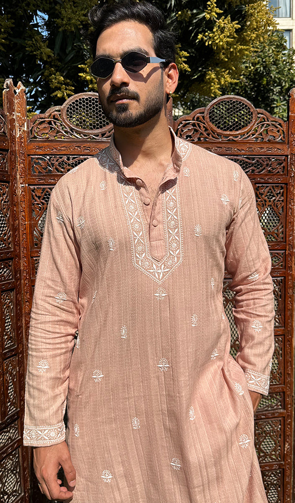 Men's Lucknowi Handcrafted Cotton Chikankari Kurta - HONC0335263