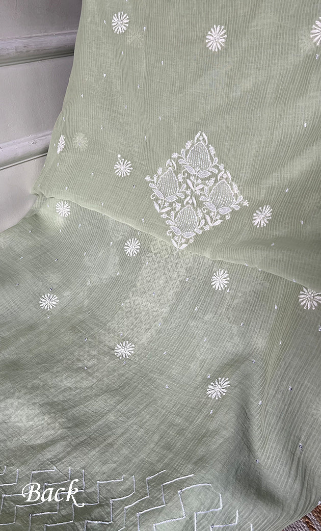 Women's Lakhnavi Handcrafted Maheshwari Mul Chanderi UnStitched Kurta And Dupatta Set - HONC0301247