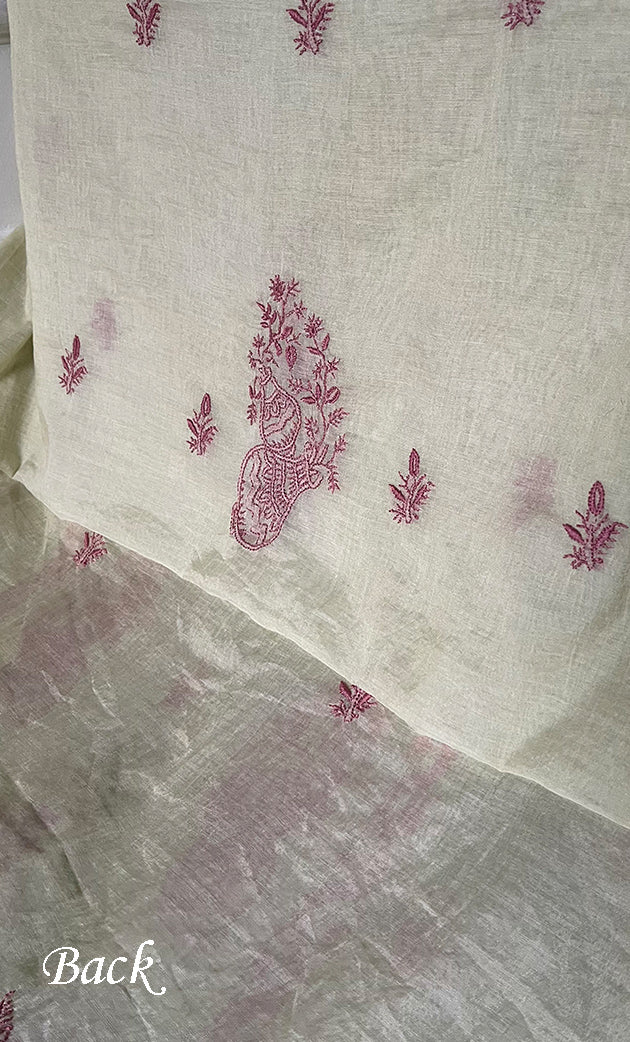 Women's Lakhnavi Handcrafted Mul Chanderi Unstitched Chikankari Full Suit Material - HONC0326123