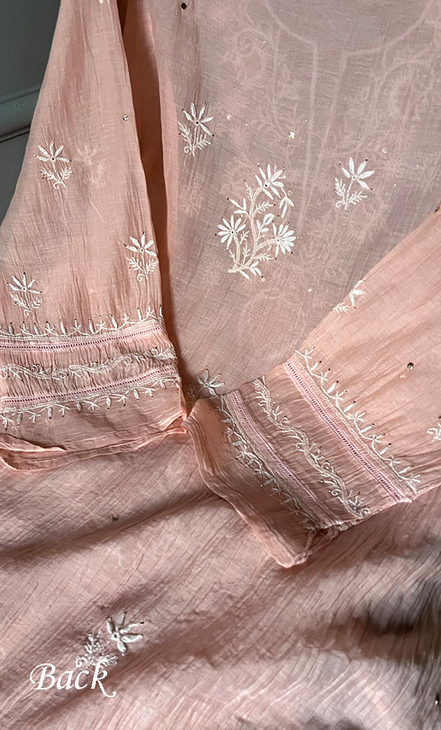 Women's Lakhnavi Handcrafted Mul Chanderi Semi - Stitched Kurta And Dupatta Set - HONC0284759