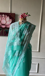 Load image into Gallery viewer, Samaira  Women's Lucknowi Handcrafted Faux-Georgette Chikankari Saree - HONC0348738