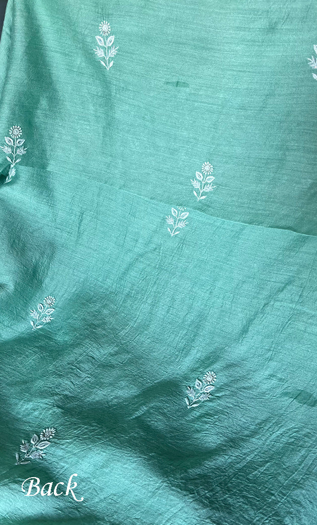 Women's Lakhnavi Handcrafted Munga Silk Unstitched Chikankari Kurta And Dupatta Set- HONC0282382