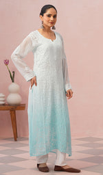将图像加载到图库查看器中， Women's Lakhnavi Handcrafted Viscose Georgette Chikankari Kurti - HONC05594464