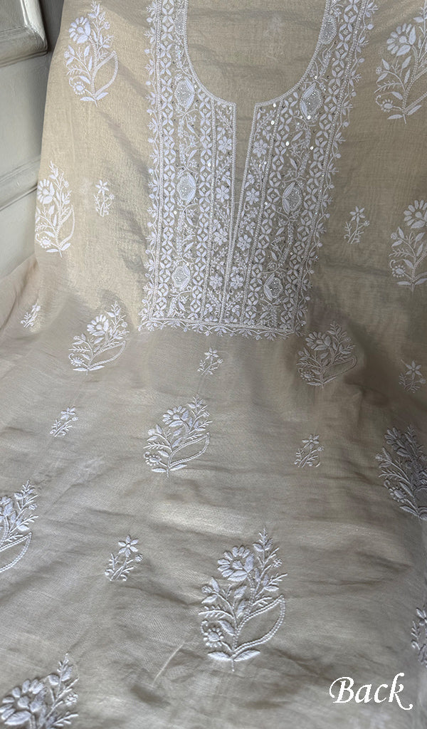 Women's Lakhnavi Handcrafted Tissue Chanderi Unstitched Chikankari Kurta And Dupatta Set - HONC0366814