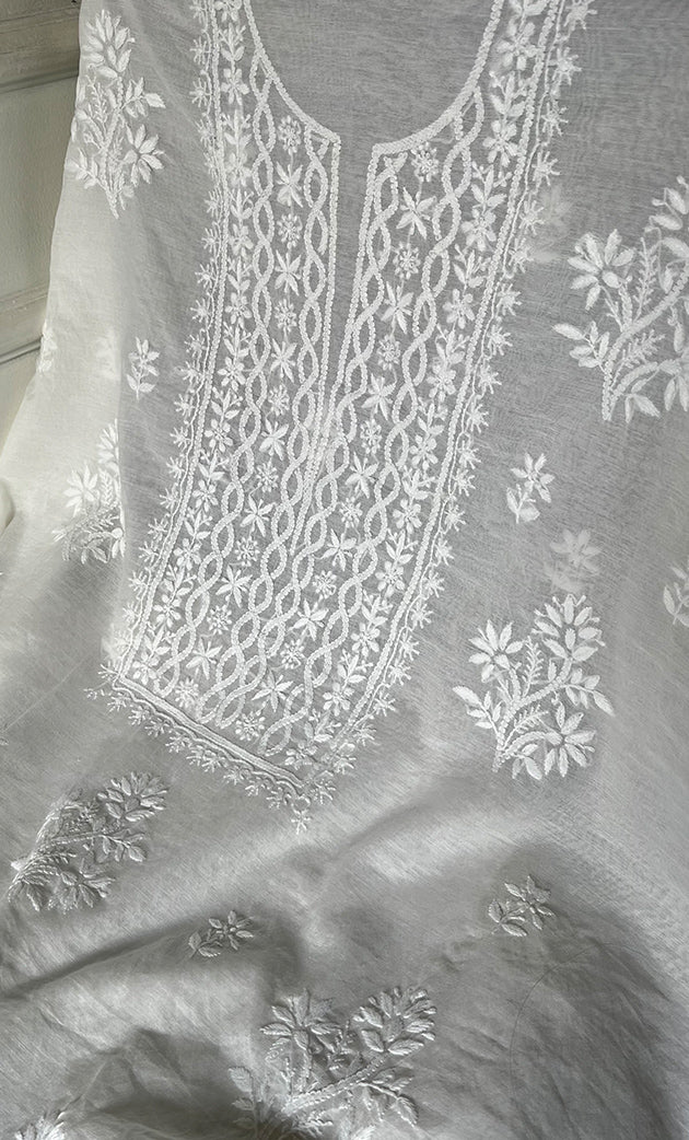 Women's Lakhnavi Handcrafted Mul Chanderi Unstitched Kurta And Dupatta Set- HONC0319539