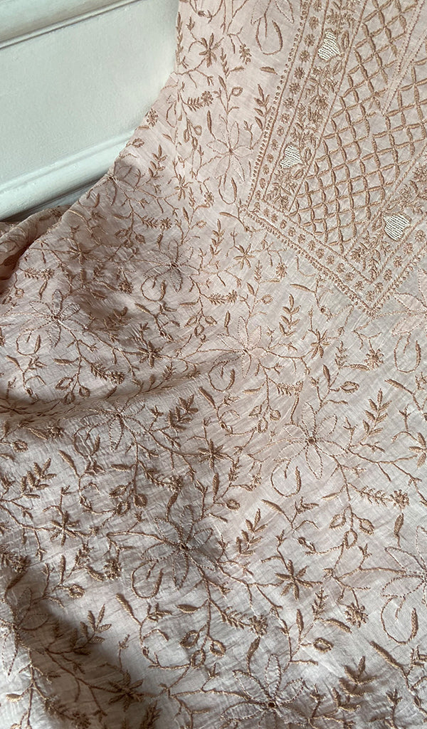 Women's Lakhnavi Handcrafted Mul Chanderi Unstitched Chikankari Full Suit - HONC0334730