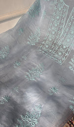 将图像加载到图库查看器中， Women's Lakhnavi Handcrafted Pure Organza Silk Chikankari Unstitched Full Suit Material - HONC0365704