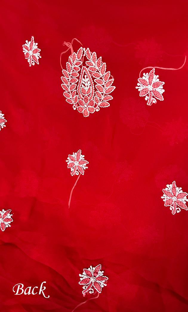 Women's Lakhnavi Handcrafted Unstitched Faux-Georgette Chikankari Suit Material - HONC0311928
