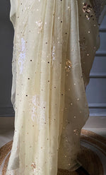 Load image into Gallery viewer, Women&#39;s Lucknowi Handcrafted Pure Organza Silk Chikankari Saree - HONC0271152
