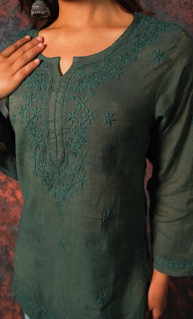 Women's Lakhnavi Handcrafted Cotton Chikankari Top - HONC0331500