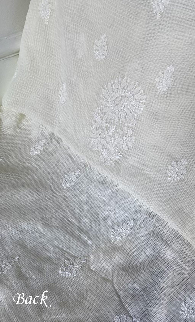 Women's Lucknowi Handcrafted Kota Cotton Chikankari Unstitched Kurta And Dupatta Set - HONC0306630